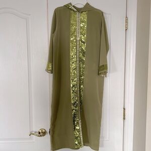 Kids Green Sparkle Abaya Kaftan Girls